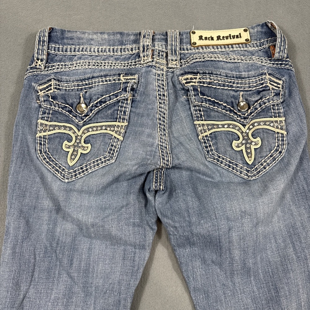 Rock Revival Scarlett EASY CROP Jeans WOMENS 29/30 LIGHT EMBELISHED WHISKERING